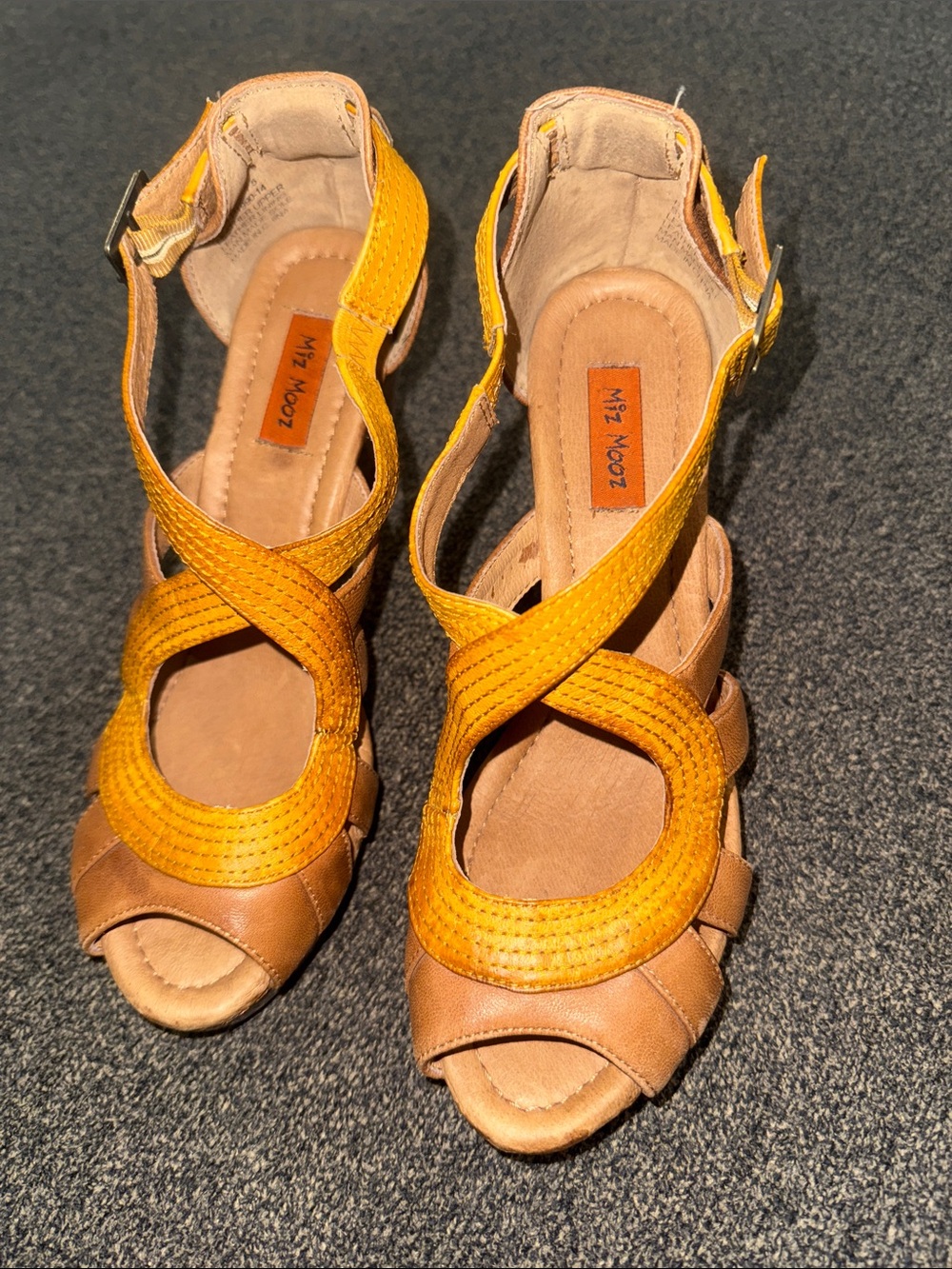Miz Mooz Yellow and Tan Strappy Leather Heels